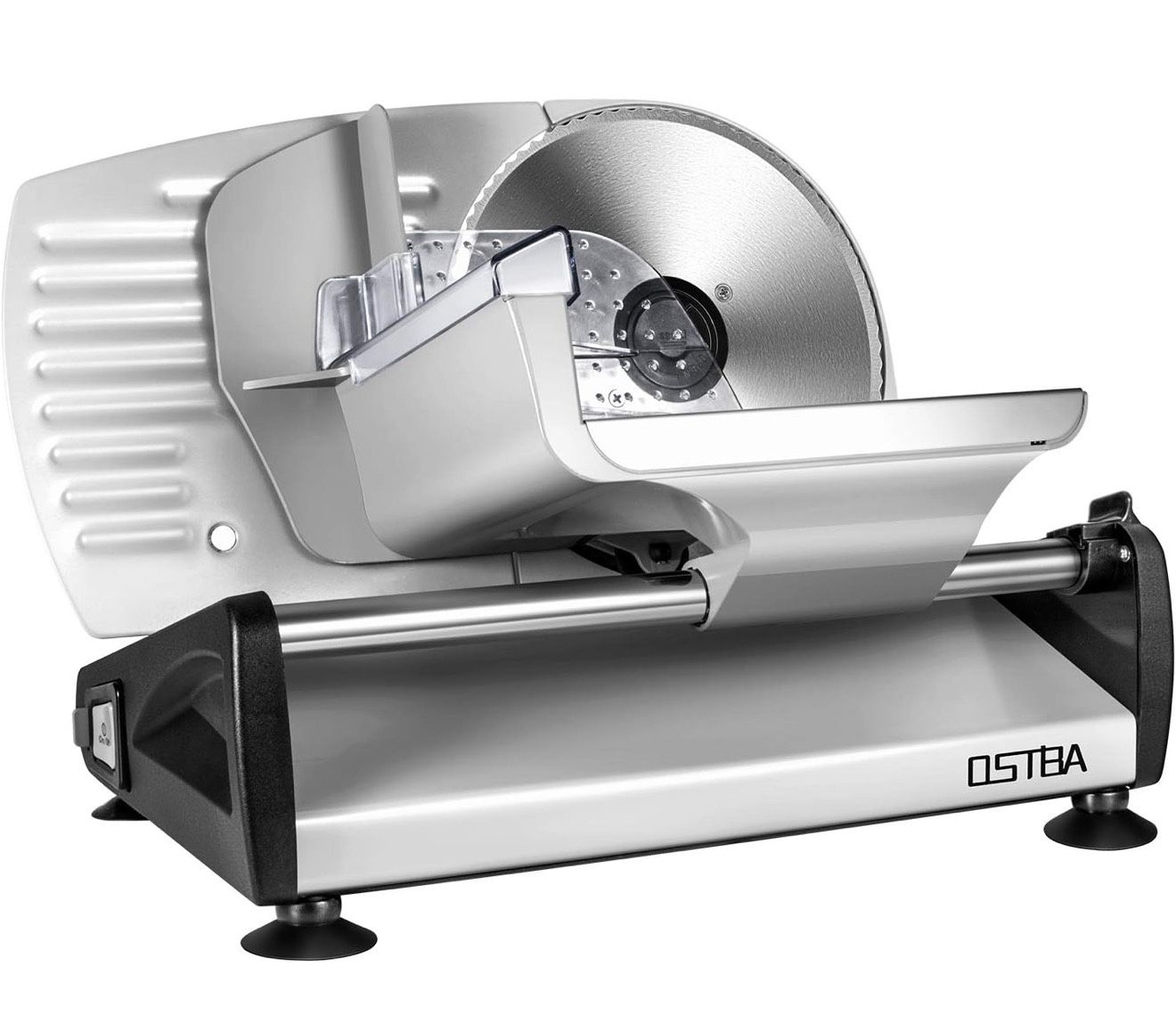 OSTBA 200 W Electric Deli Meat / Food Slicer 0-15mm Adjustable Thickness 7.5” Removable Stainless Steel Blade Food Carriage Child Safety Lock
