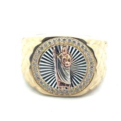 Men’s 14k Yellow Gold CZ Cubic Zirconia Saint St. Jude Ring Size 10 GP3124085