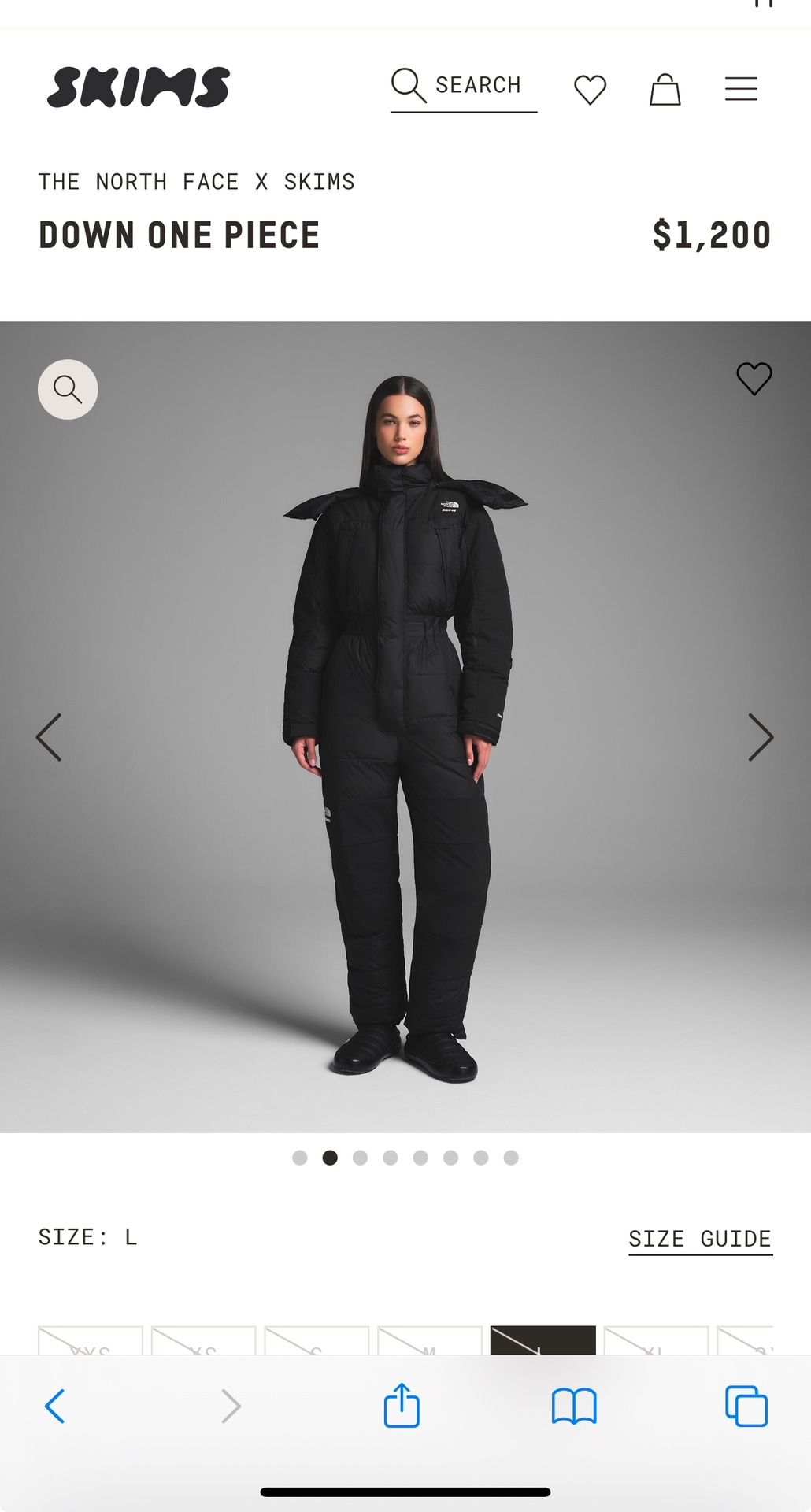 THE NORTH FACE X SKIMS DOWN ONE PIECE ONYX BLACK Size Large Brand New