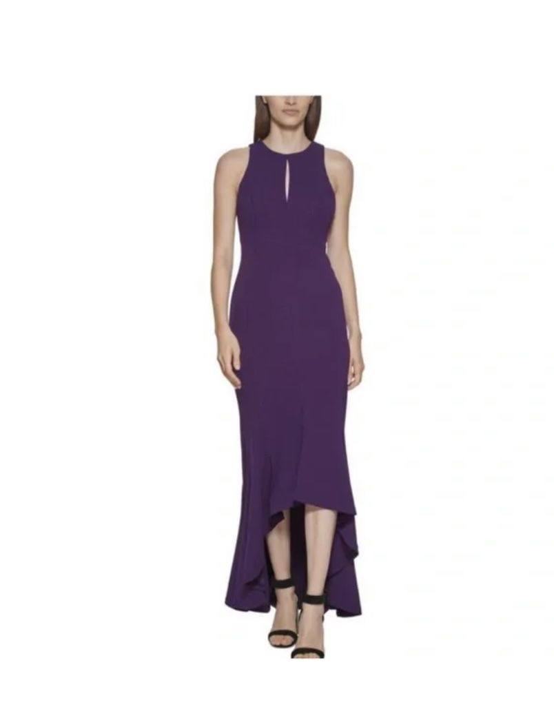 Calvin Klein Women Ruffled Long Sleeveless Evening Dress, Party Dress