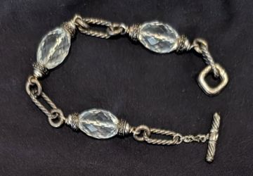 David Yurman Sterling silver clear quartz & black diamond figaro bracelet