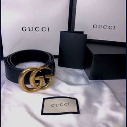 AUTHENTIC GOLD DOUBLE G GUCCI BLACK BELT WOMENS FASHION LEATHER GG **READ DISCRIPTION**