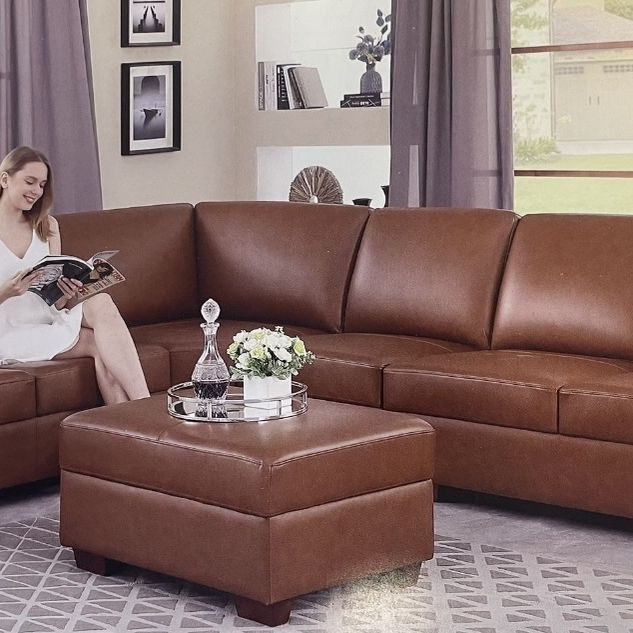 COSTCO Genuine Top Grain Leather Sectional Couch And Ottoman