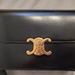 CELINE Triomphe Shoulder Bag Medium Black Leather
