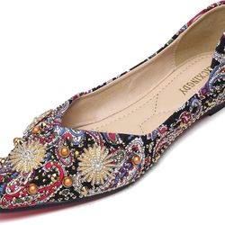 Flats for Women Pointed Toe Rhinestone Fashion Wedding Shoes Comfort Flat Shoes Work Casual Slip-On Dress Shoes