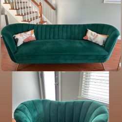 Green Velvet Sofa And Chair for Sale