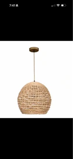 Wekiva 1-Light Natural Globe Pendant Light Handmade Natural Rattan Shade, Brass