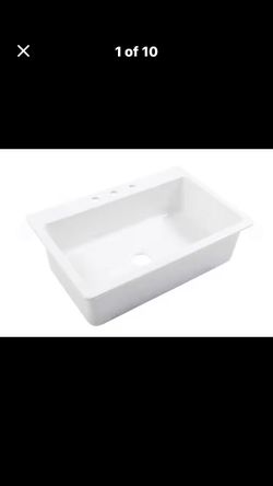Kitchen Sink, 33 in. 3-Hole Drop-in Single Bowl Crisp White Fireclay