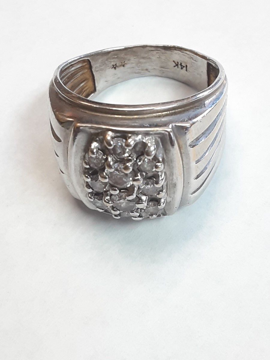 Gent's Diamond Cluster Ring 10 Diamonds .60 Carat T.W. 14K White Gold 8.7g
