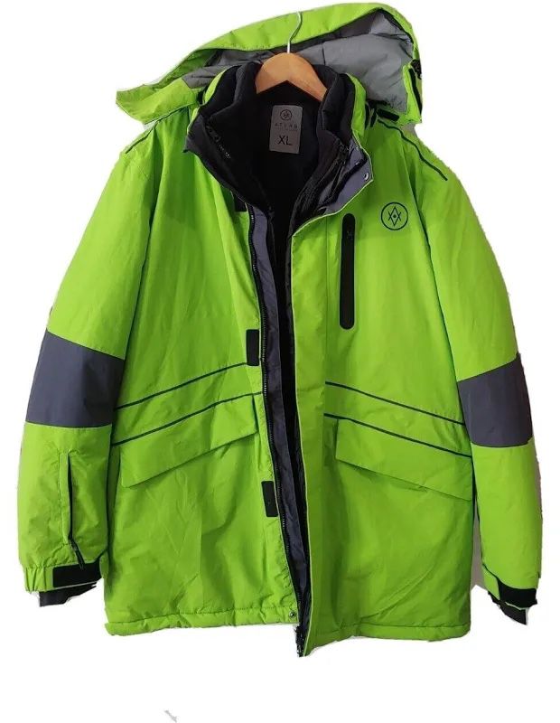 Women’s Small Neon Green Hooded Parka W/Removable Lining 