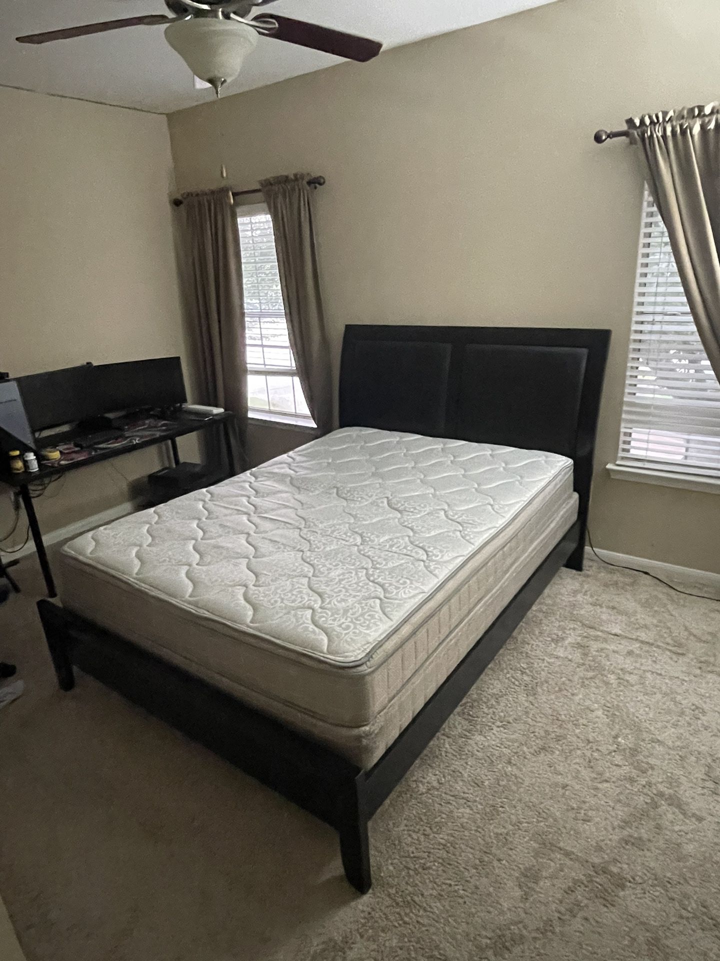 Queen size bed frame with mattress and box