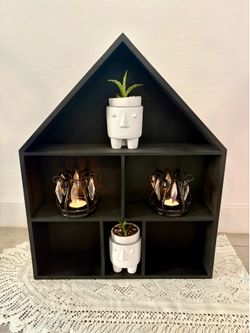 Vintage House Shaped Display Shelf - Small Collectibles Display Rack - Wall Shelf Decor