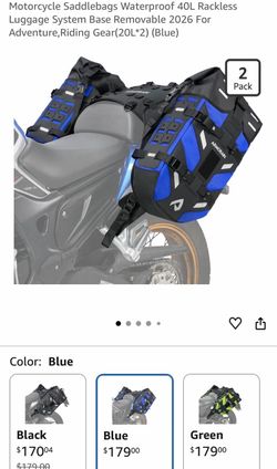 Motorcycle Saddlebags Waterproof 40L Rackless Luggage System Base Removable 2026 For Adventure,Riding Gear(20L*2) (Blue)