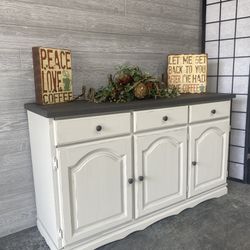 Newly painted farmhouse style dresser/ buffet—cream : brown distressed