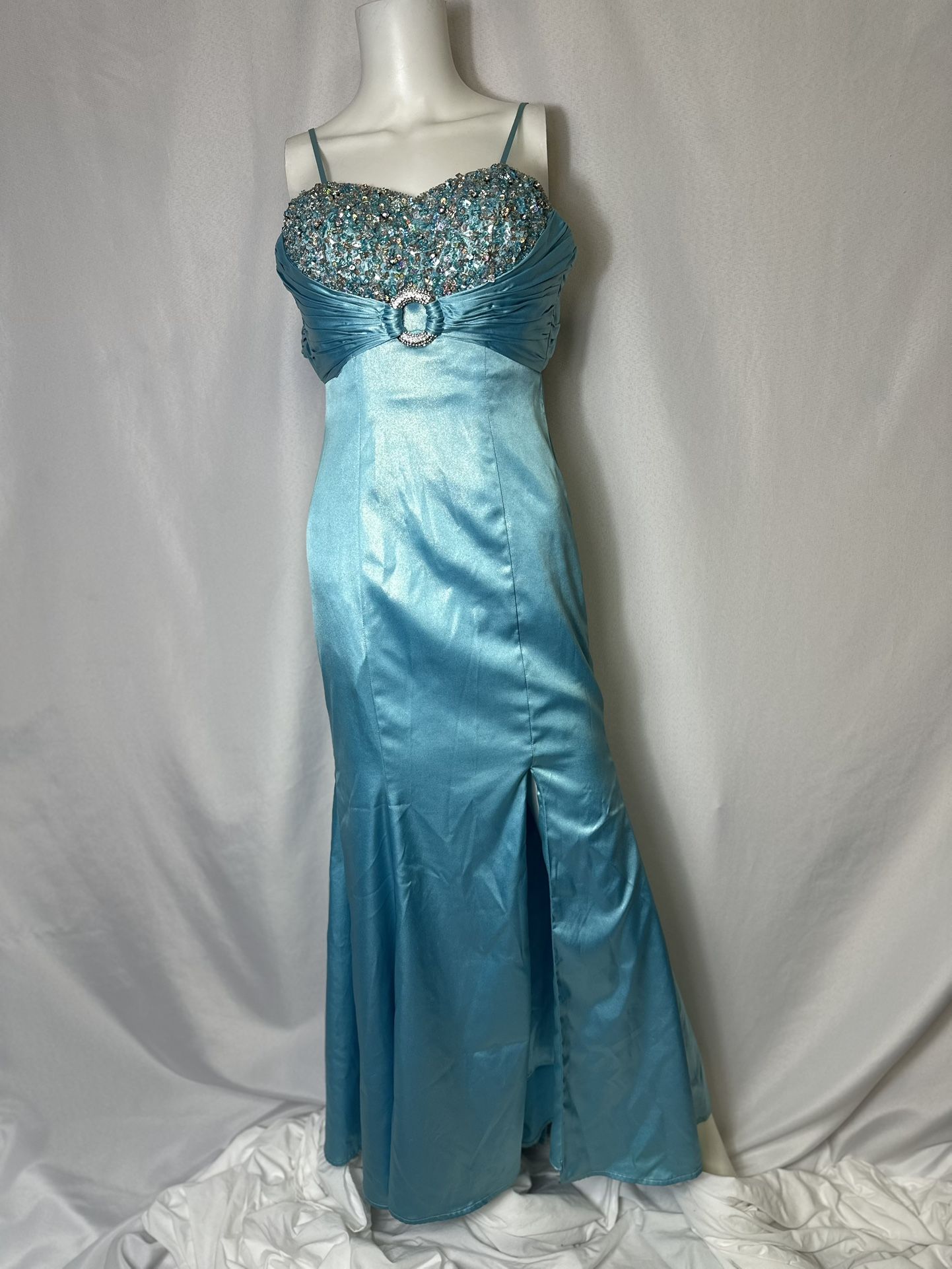 Vintage Night Moves Teal Formal Dress Women's Size 2 W Stunning Sequins On Top