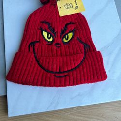 Bioworld The Grinch Grinch Eyes Embroidery and Faux Hair Acrylic Knit Cuff Beanie 
