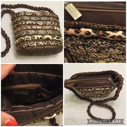 Animal Print Shoulder Bag Brown Satin Woven Unique