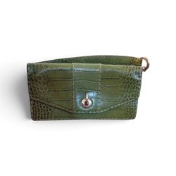 Green Croc-Embossed Leather Wallet Clutch