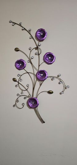 Metal Purple Flower Wall Art with Crystal Accents