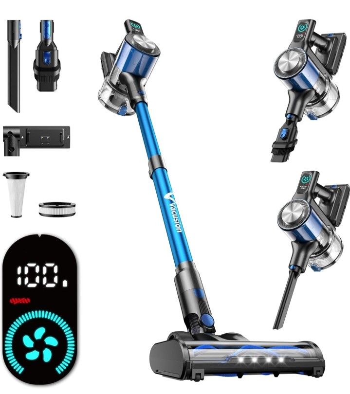 8-in-1 Cordless Stick Vacuum Cleaner with 3 Suction Modes, Up to 45mins Runtime, Rechargeable