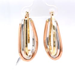 14Kt Tri Color Gold 3 Bar Twist Hoop Earrings 5.50g 197072