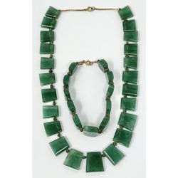 Vintage Jade 18K Brass Thread Bracelet & Necklace Set