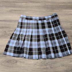 Blue And Black Plaid Pleated Mini Skirt