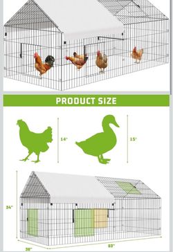 ❤️‍🔥 R2） NUGRIART Metal Chicken Coop 83"x38" Chicken Run Pen with Cover Waterproof Cover,