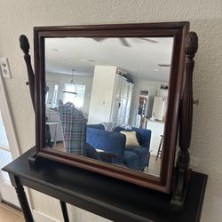 Vintage Antique Cherry Wood Swivel Mirror 