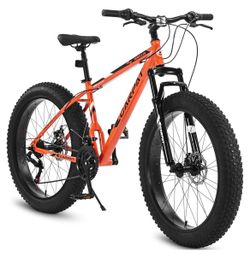 Assembled New 24 Inch Fat Tire Bike Adult/Youth Full Shimano 7 Speeds Mountain Bike Dual Disc Brake