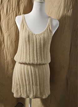 Cupshe Women’s Small Cream Crochet Knit Blouson Mini Dress Boho Beach Cover Up