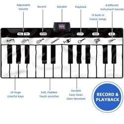  6ft. Piano Mat, Floor Keyboard Playmat: 24 Keys, 10 Demos, 8 Instrument Sounds, Record & Playback, Giant Interactive Musical Toys Gifts 