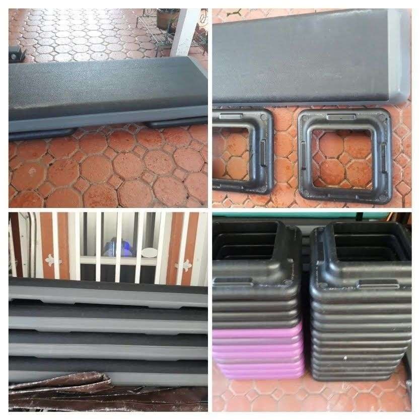 Step Platform, Adjustable Bench, Squat Rack, Total Gym, Olympic Bars, Weights, Bumper Plates, Workout Station