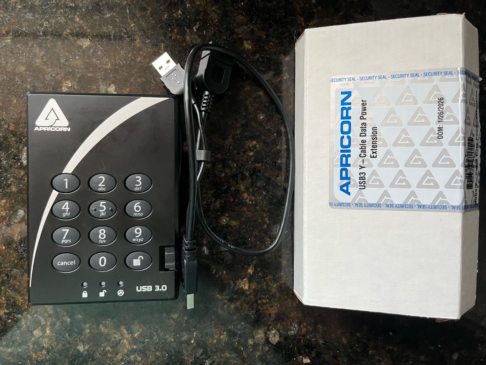Apricorn Aegis Secure Keypad External Hard Drive Enclosure USB 3.0 Tested 1 TB