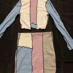 Size Medium Multicolored Two Piece Skirt Suit. 