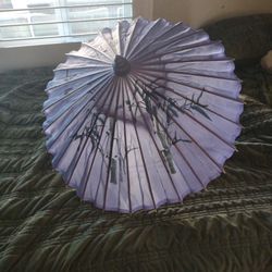 Vintage Asian Silk & Bamboo Parasol