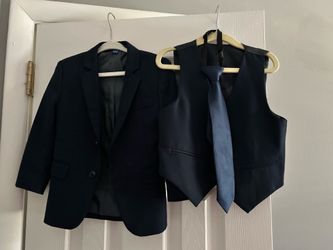 Navy Blue Boys 3-Piece Suit Set (Blazer, Vest, & Tie)