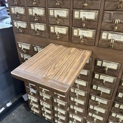 Antique 90 Drawer Wood Card Filling Catalog Cabinet