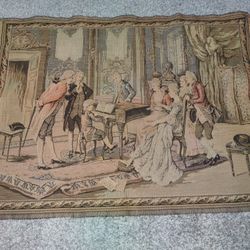 Antique French Tapestry 25" x 20" * 18th Century Parlor Concert Music Scene  
