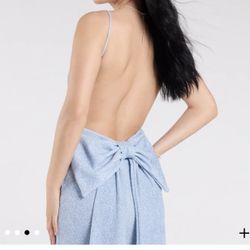 Blue Glitter Knit Bow-Back Mermaid Dress-Medium Prom 