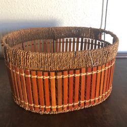 Vintage bamboo wicker oval Basket 14” 
