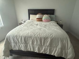 Queen bed , mattress with side tables