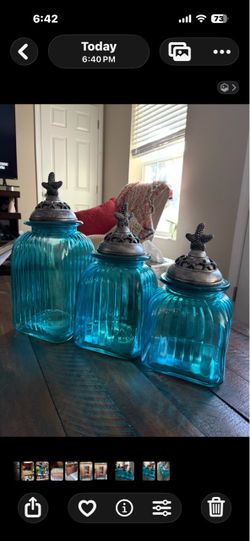 Turquoise Glass Canister Set with Starfish Lids