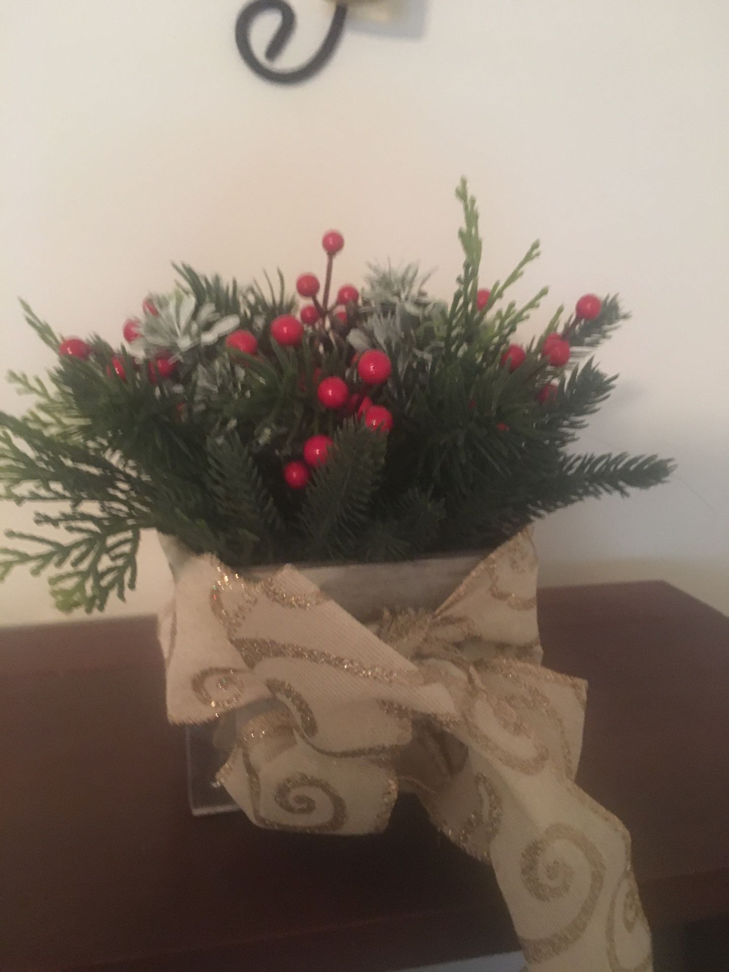 Artificial Plant In Wood And Metal Vase .