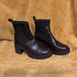Top Moda Brown Leather Slip on Boots with Lug/Platform Sole