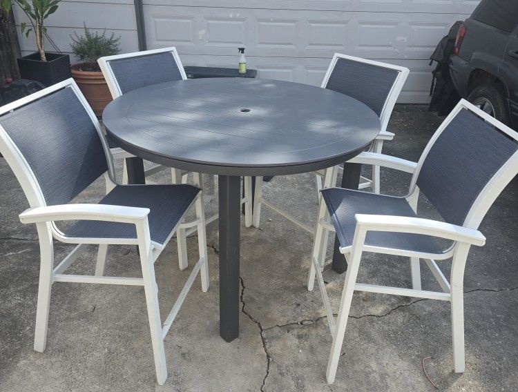 Round Bar Patio/Pool Table & Chairs With Umbrella Hole