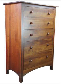 Solid Cherry 5 Drawer Tall Boy Dresser   Dimensions: (36” wide x 19 1/8” deep x 50 1/4” tall)