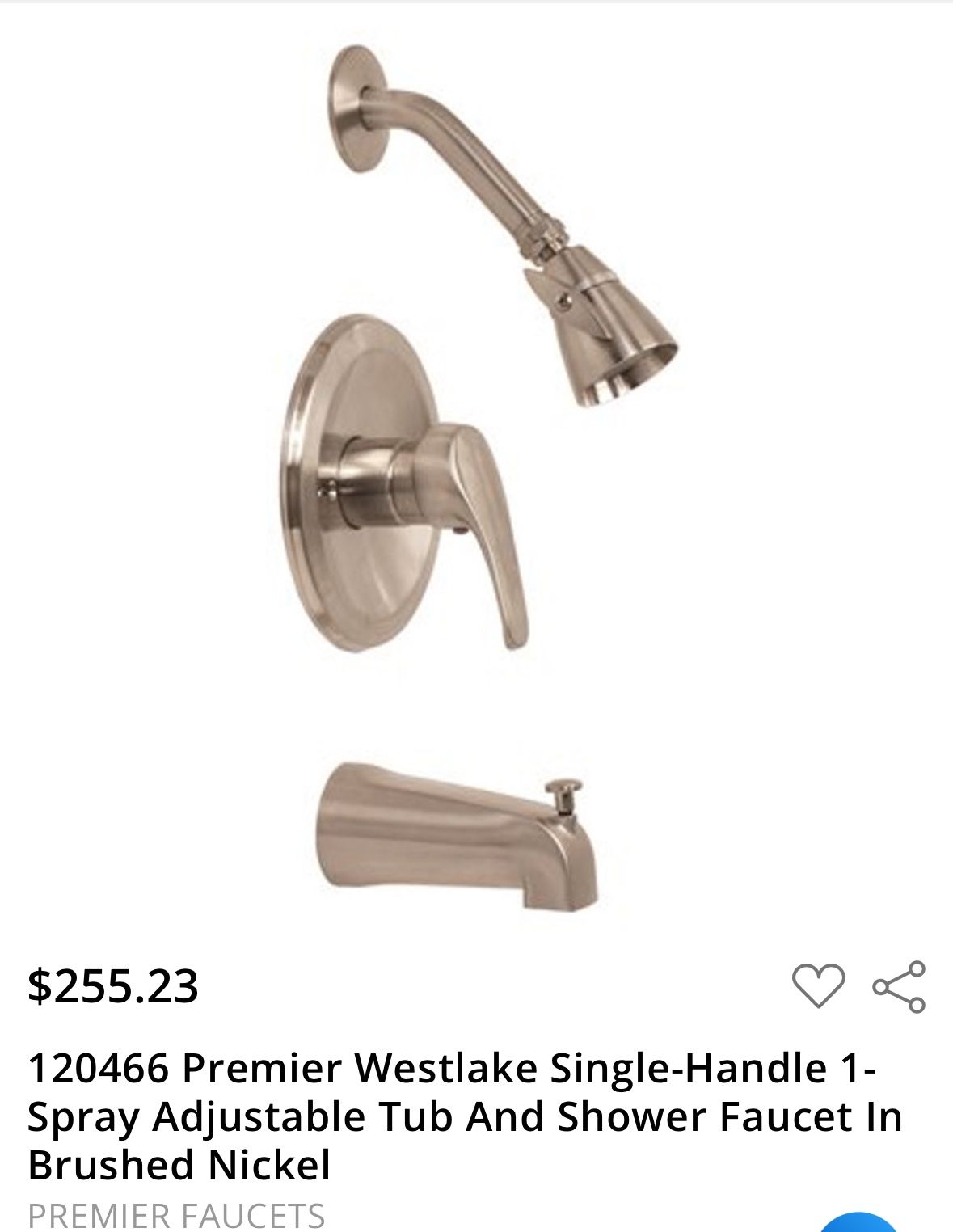 Premier Westlake Single-Handle 1-Spray Adjustable Tub And Shower Faucet In Brushed Nickel