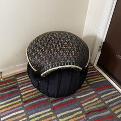 Black Velvet/Sateen Top Tufted Round  Ottoman/Pouf