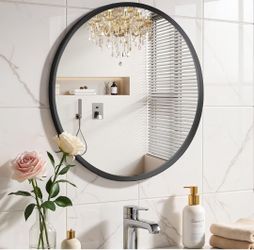30” Round Wall Mirror Black Frame Bathroom Vanity NEW in Box